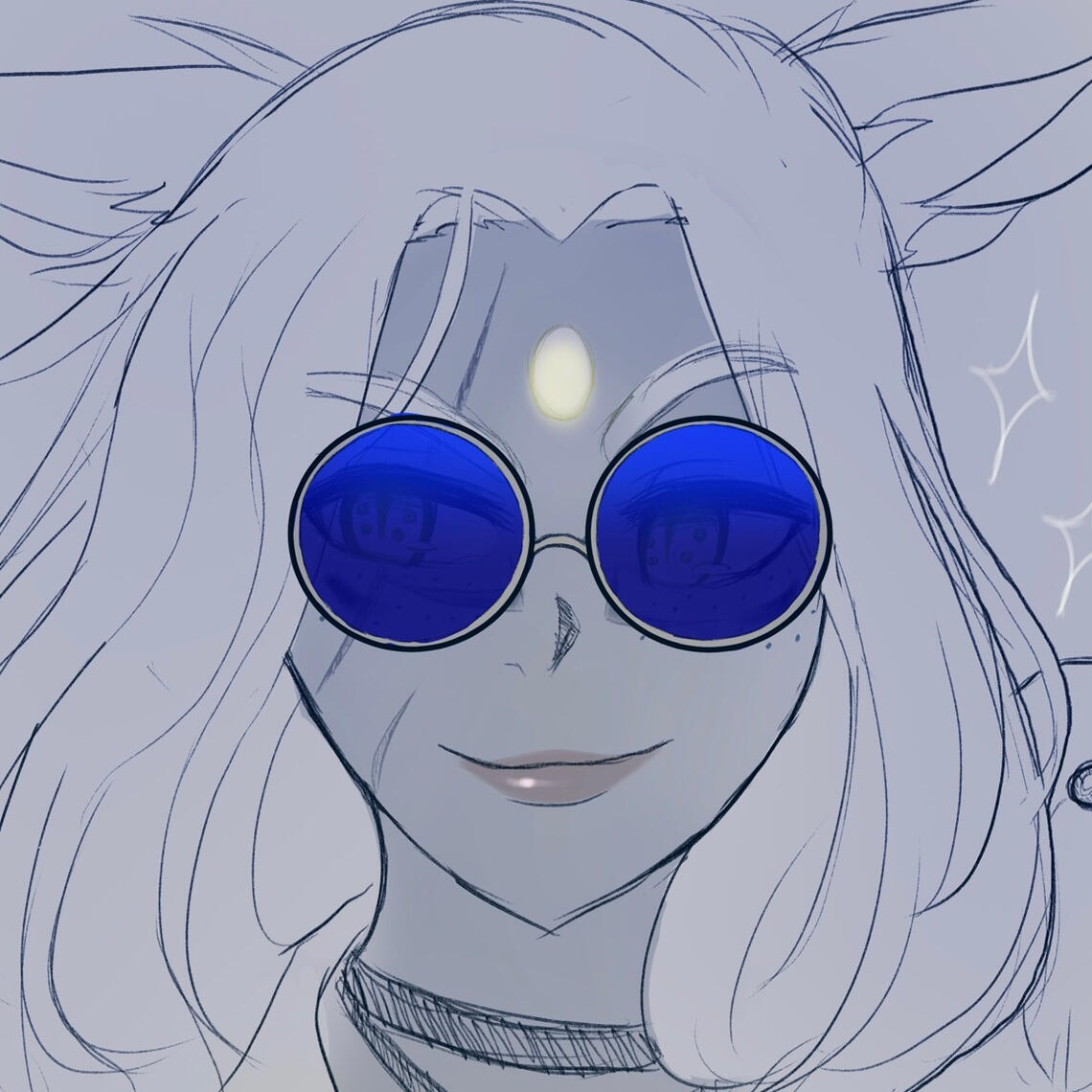 Profile Picture of Aellae Neru with pince nez glasses and flower in her hair.