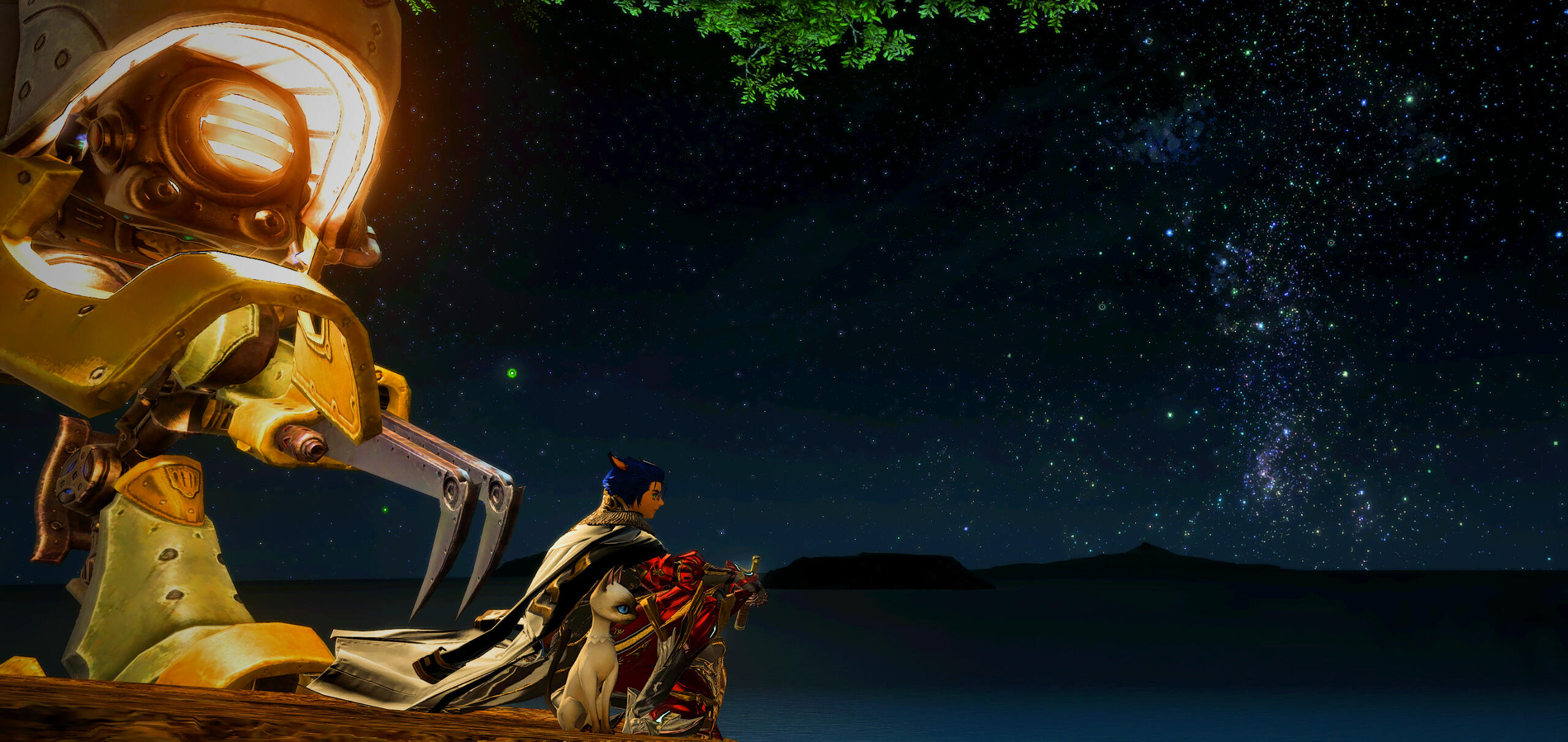 Hypatia and Aellae looking over the Ocean with Shiv in the background